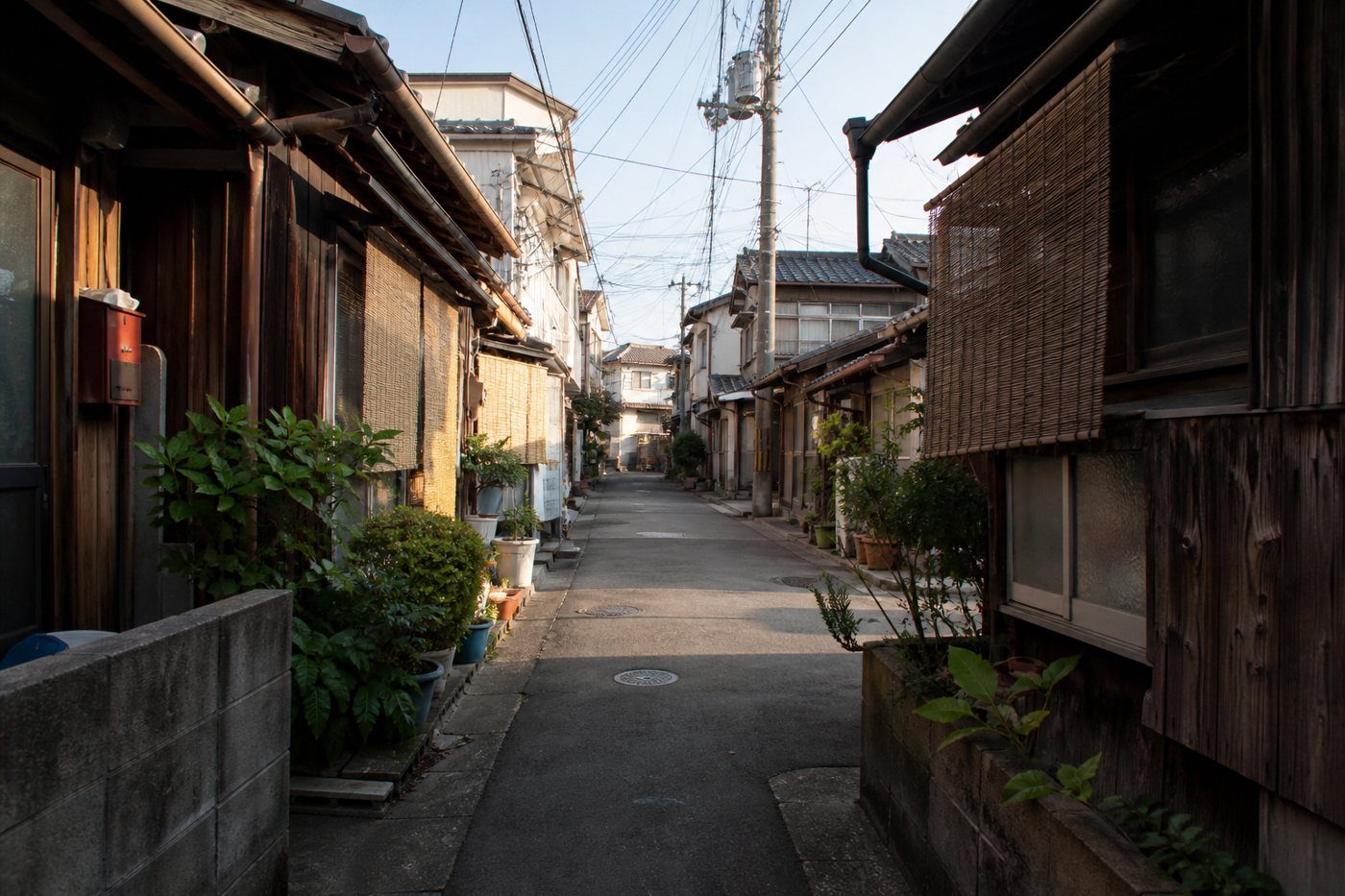 小さな木造住宅が建ち並ぶ大阪の古い住宅街